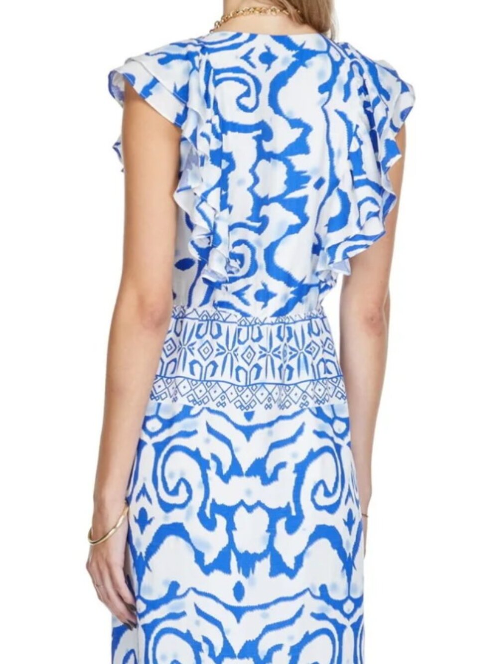 Joy Joy Ruched V-Neck Ruffles Maxi Dress - Picture 2 of 4